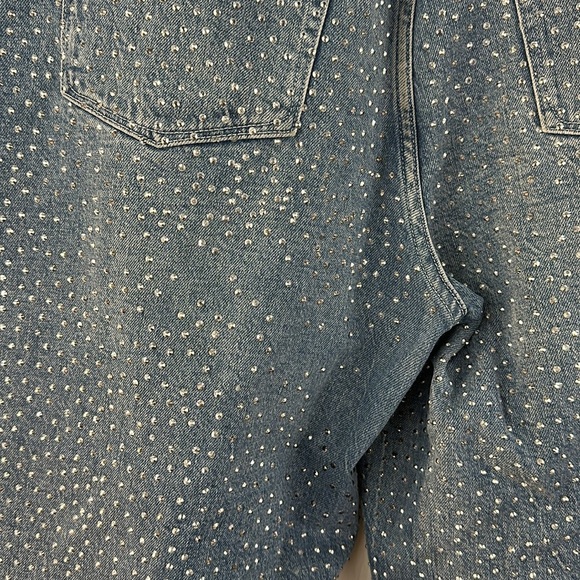 Good American High Waisted Wide Leg Cropped Sequin Denim Jeans - Picture 7 of 11